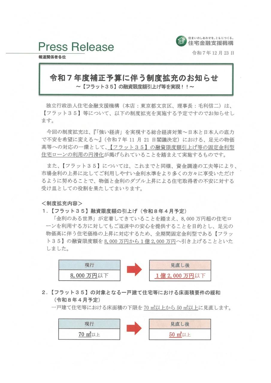 住宅金融支援機構からのお知らせ